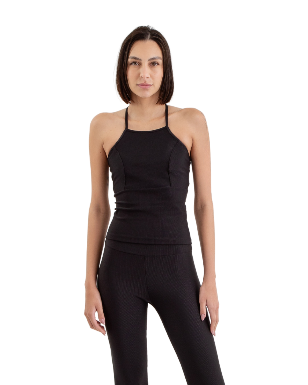 Conjunto Canelado preto com blusa