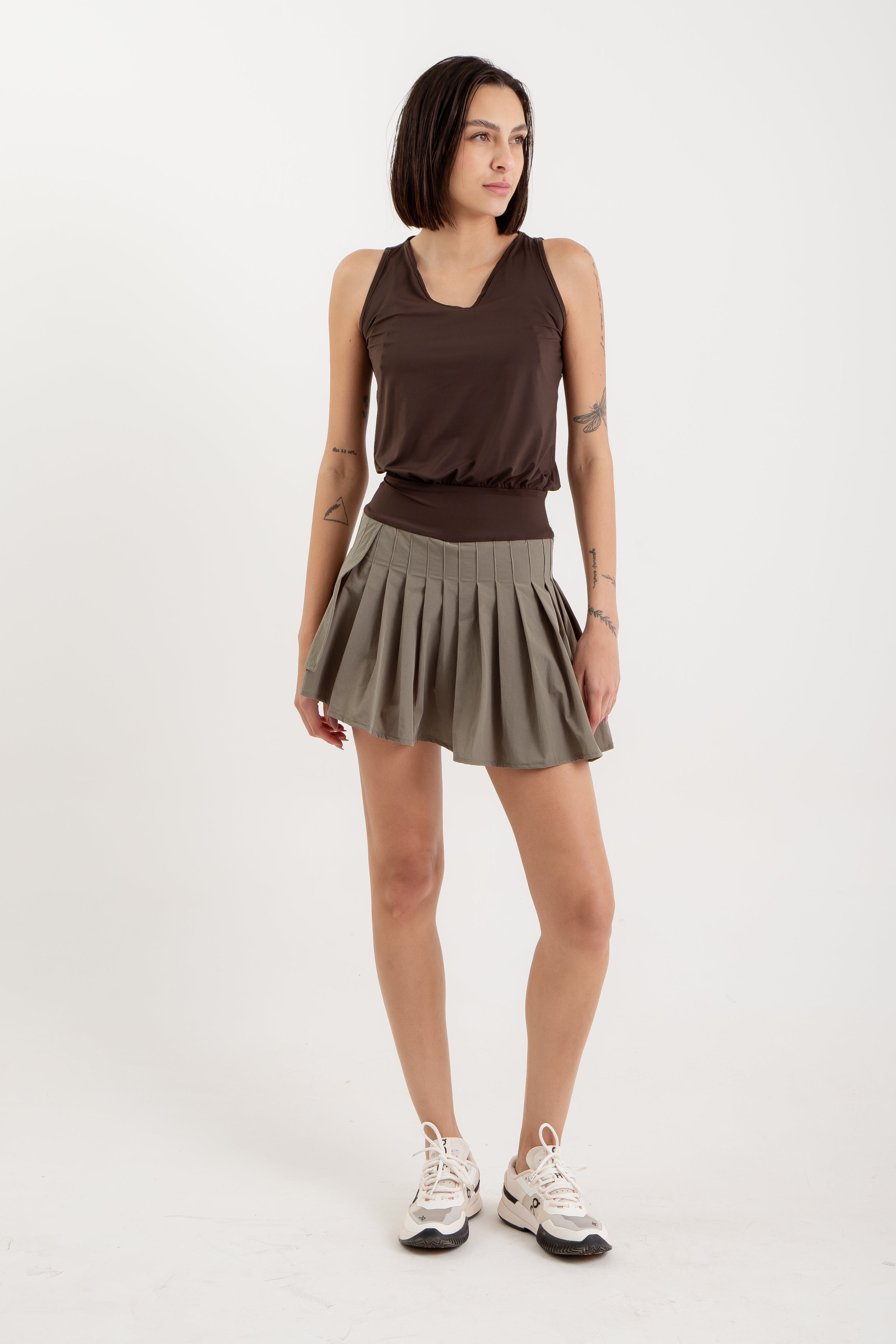 Vestido Clara - Verde militar e Café
