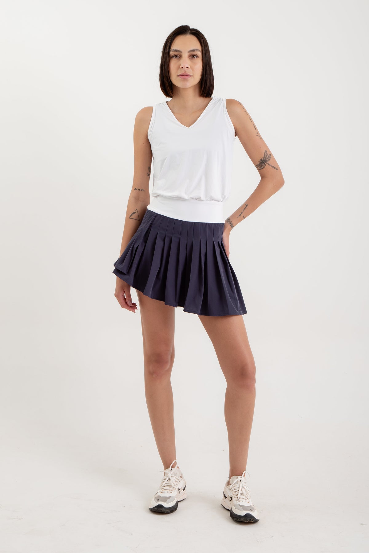 Vestido Clara - Azul Marinho e Branco