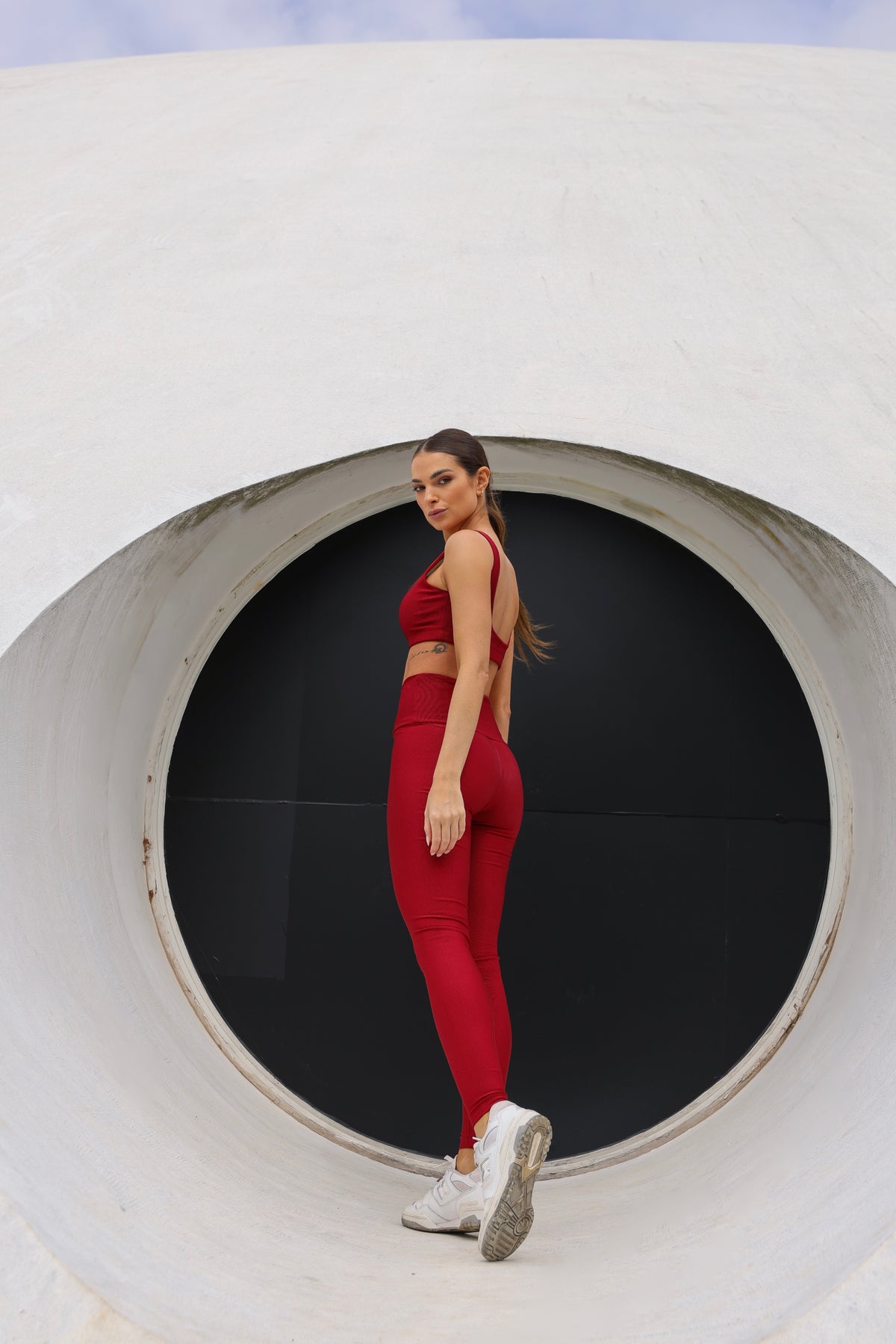 Calça cris canelada Cherry