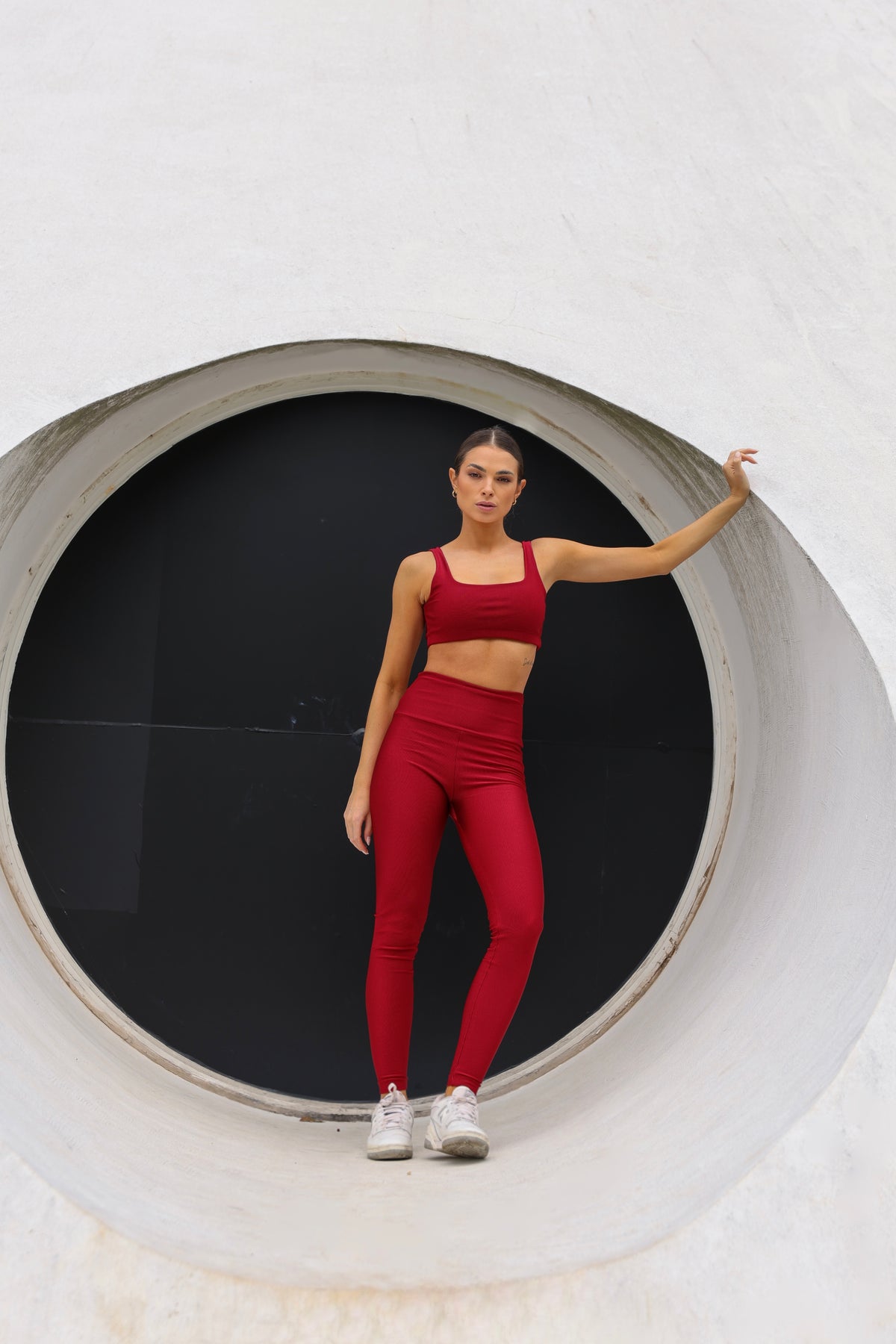 Calça cris canelada Cherry