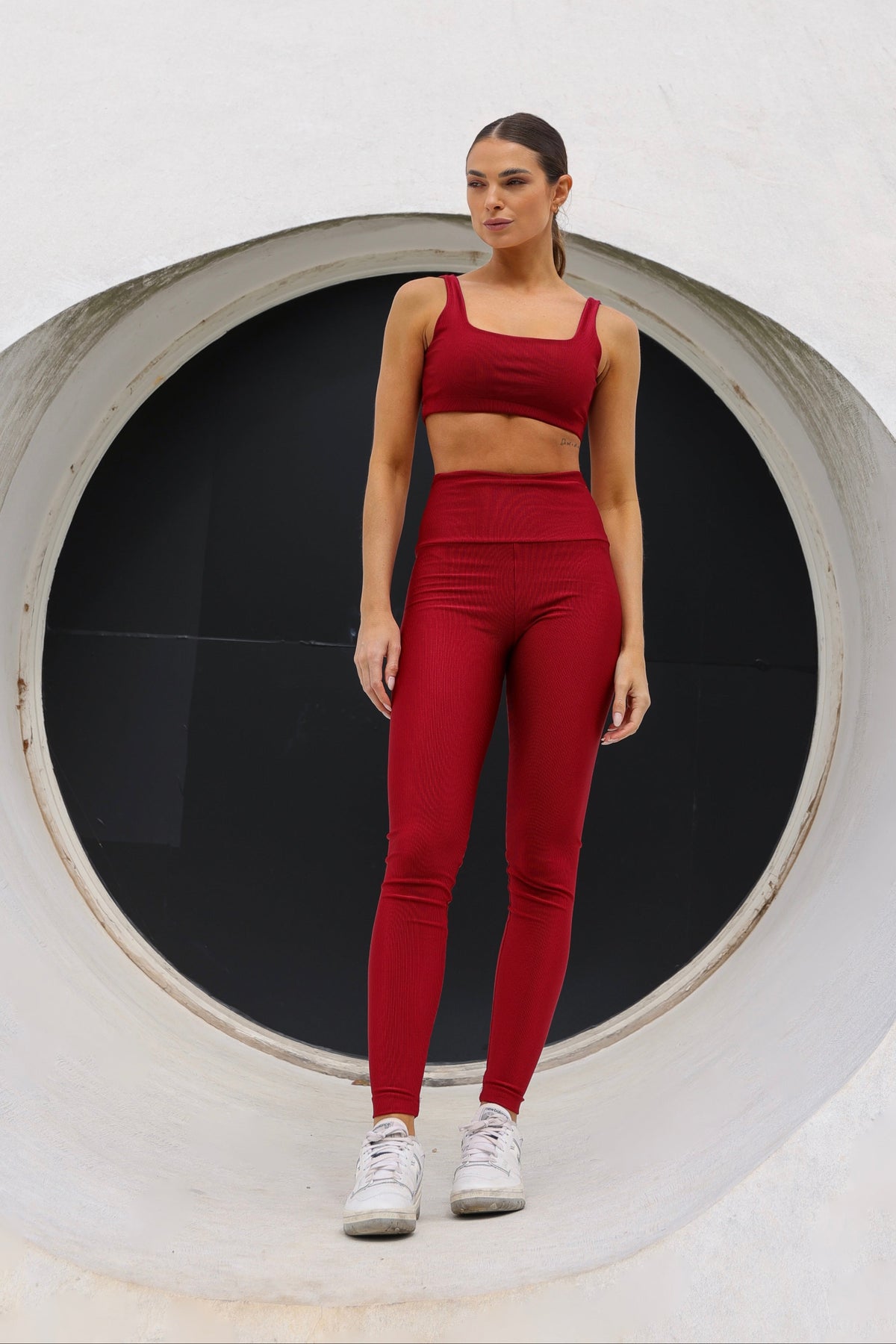 Calça cris canelada Cherry