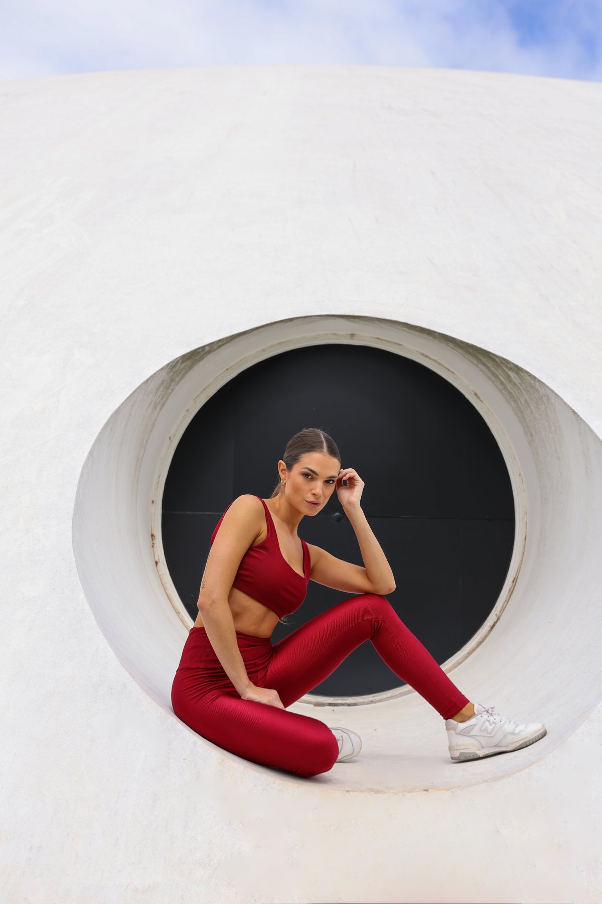 Calça cris canelada Cherry